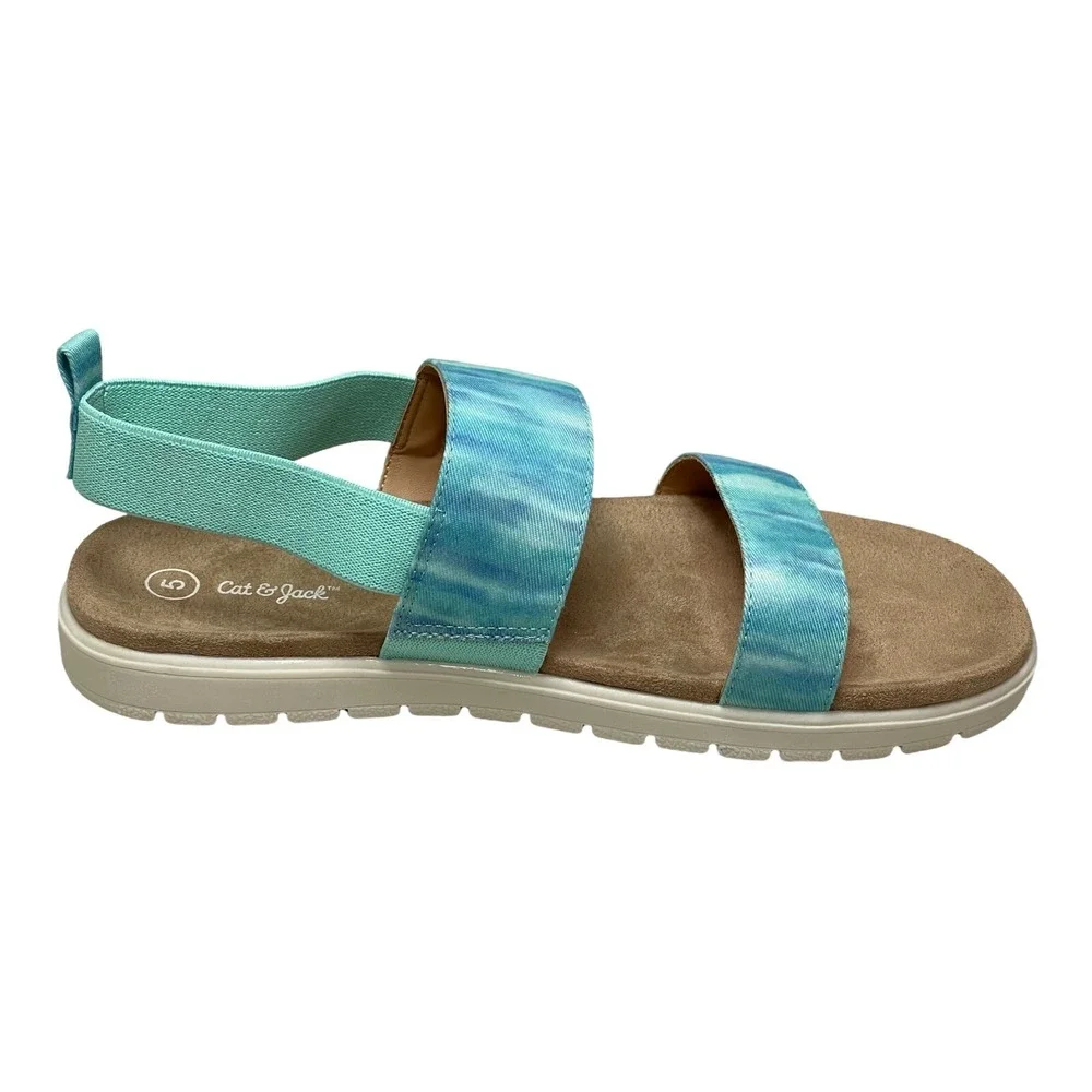 Cat & Jack Girls Sloane Blue Tie Dye Pull-On Elastic Strap Footbed Sandal Size 5